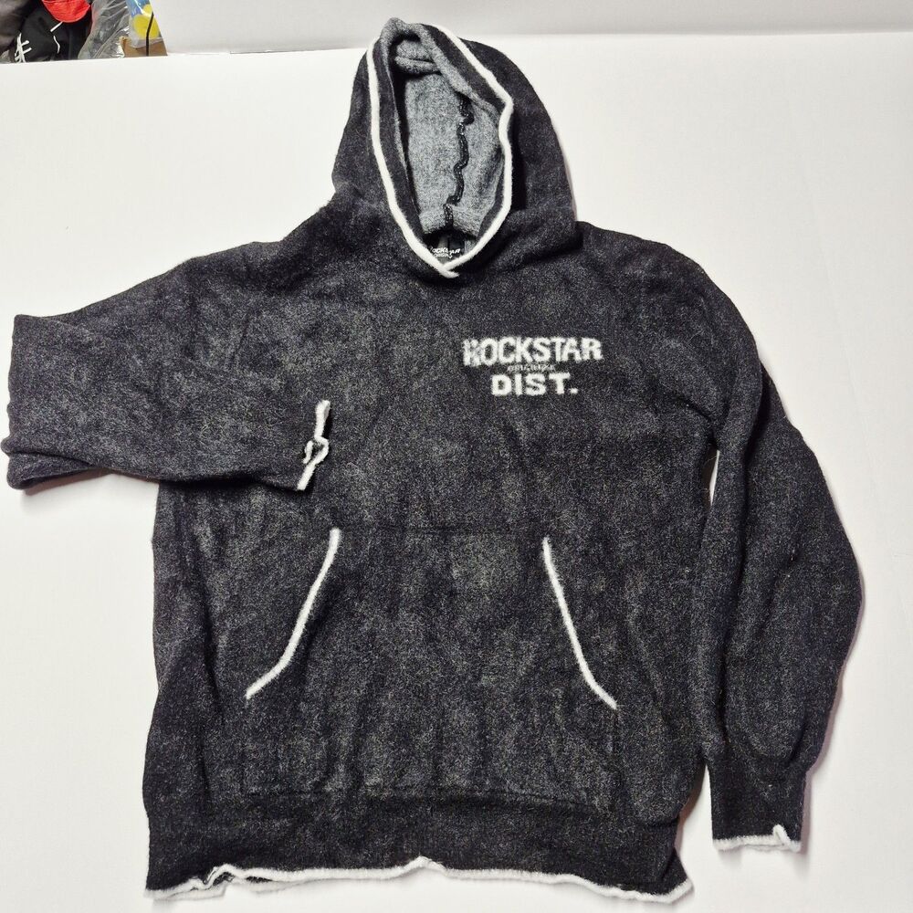 Rockstar Original Knit Hoodie Small Black Fuzzy Mohair Style Streetwear Dist LA